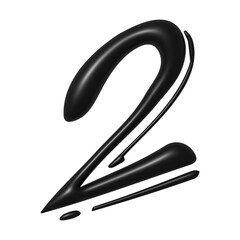 Black unique calligraphic number TWO 2 - 3D illustration