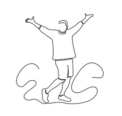 Happy running man. Continuous one line drawing. Vector illustration. One continuous line drawing of young break dancer man dance style in the street. 