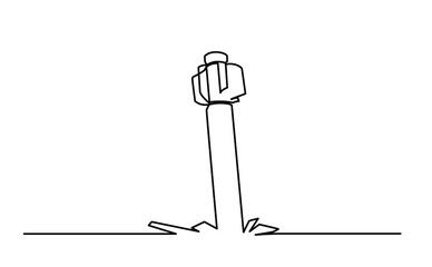 Russian missile in the ground one line drawing. Stop war in Ukraine. Help Ukraine. War in ukraine. Russian bombings.