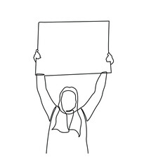 One continuous line drawing of a protester. A standing man in demonstration holding a blank paper roll to aspirate his voice. Activists protest with blank signboard character. Vector illustration.