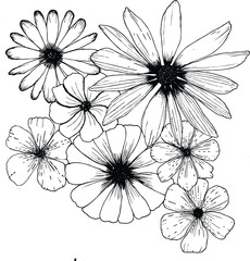 Doodle Floral vector black and white