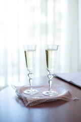 wedding glasses on the table in the registry office. wedding celebration