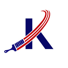 Letter K American Paint Logo Concept with Paint Brush Vector Template