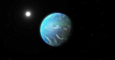 Obraz na płótnie Canvas Image of blue planet and sun in black space