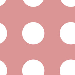 Seamless pattern with white polka dots on a pink background. Print for bed, tablecloth, clothes, skirt, doilies, shirts, dresses, hipster fashion.
