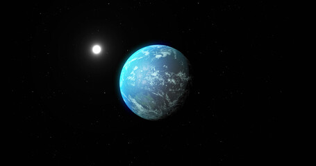 Obraz na płótnie Canvas Image of blue planet and sun in black space