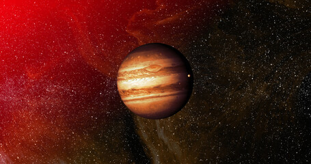 Fototapeta premium Image of orange planet in red galaxy