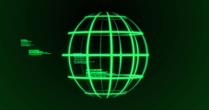 Image of globe and data processing on dark green background
