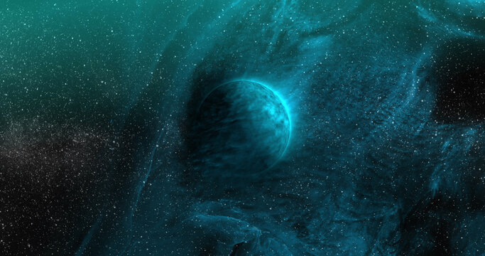 Image of green planet in green galaxy