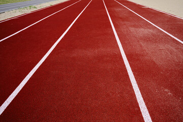 Red background with white stripes. Place in the stadium for athletics and running
