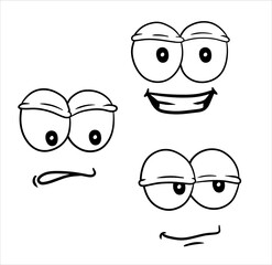 Funny eyes with emotions. Different smiles and faces. Cartoon character.