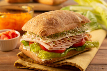 ciabatta with ham and vegetables 