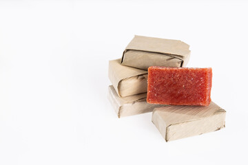 Guava Paste Wrapped in Bijao Leaf; Photo On White Background