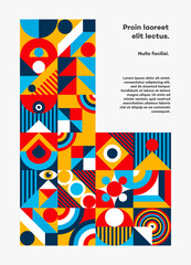 Bauhaus cover design minimal 20s geometric style with geometry figures and shapes circle, triangle. square. Human psychology and mental health concept illustration. Vector 10 eps