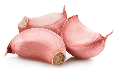 Delicious garlic cloves, isolated on white background