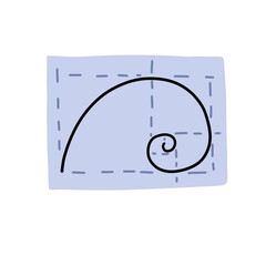 Golden ratio. Fibonacci spiral. Icon of Concept of Art and science in doodle style