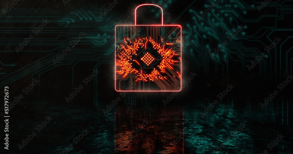 Poster image of glowing orange security padlock over blue processor socket