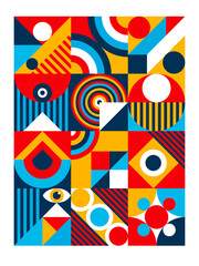 Obraz premium Bauhaus vector cover design 20s minimal style with geometry figures and shapes circle, triangle. square. Human psychology and mental health concept illustration. 10 eps