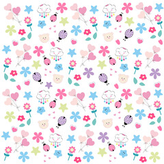 Fondo infantil con ositos, globos, mariquitas etc.