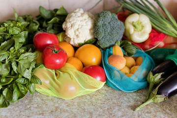 Various vegetables in textile eco bags