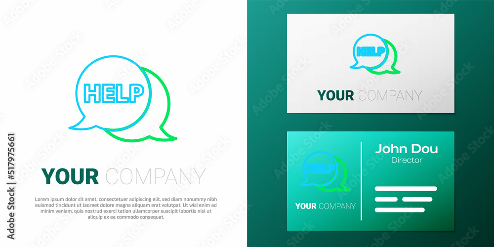 Poster line speech bubble with text help icon isolated on white background. colorful outline concept. vecto