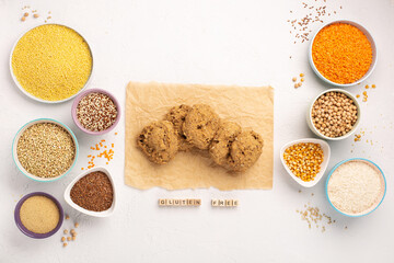 Ancient grain food. Gluten free bread, Healthy eating, dieting, balanced food concept.