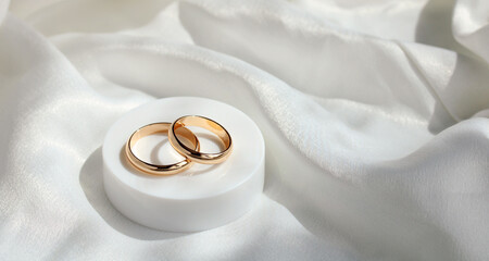 Wedding background with two gold rings.