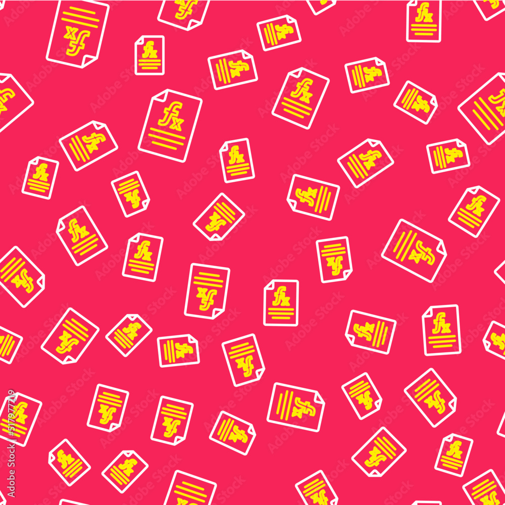 Poster line function mathematical symbol icon isolated seamless pattern on red background. vector