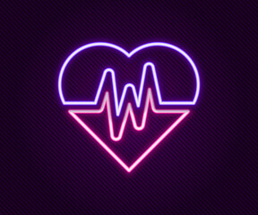 Glowing neon line Heart rate icon isolated on black background. Heartbeat sign. Heart pulse icon. Cardiogram icon. Colorful outline concept. Vector