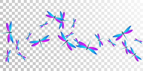 Exotic blue purple dragonfly flat vector background. Summer little damselflies. Decorative dragonfly flat kids wallpaper. Gentle wings insects patten. Garden beings