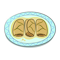 Dish of national Ukrainian cuisine, cabbage rolls, flat vector, isolate on white