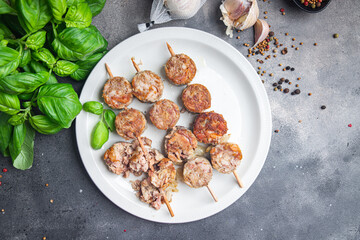 Troyes food kebabs meat offal pork brawn fresh dish healthy meal food snack diet on the table copy space food background rustic top view