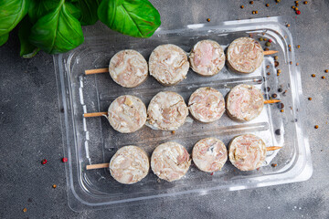 Troyes food kebabs meat offal pork brawn fresh dish healthy meal food snack diet on the table copy space food background rustic top view