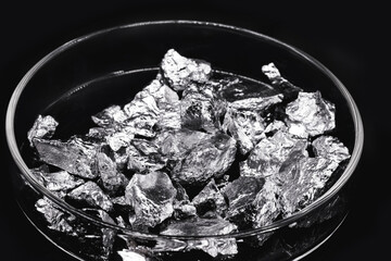 Chromium, a metallic chemical element, is an essential transition metal for the manufacture of stainless steel, or chrome pigments. - obrazy, fototapety, plakaty