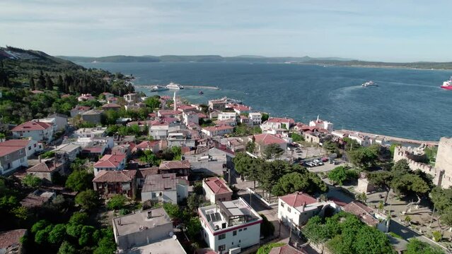 general view of the Dardanelles and Eceabat city from the air, Canakkale Turkey