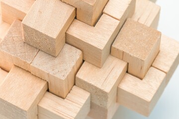 Wooden block puzzle isolated on white background.