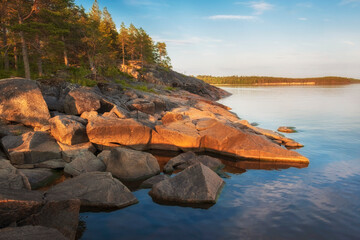 Cape Besov nose in Lake Onega in Karelia in northern Russia in summer