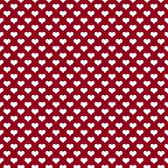 Seamless Small White Hearts on Red Background