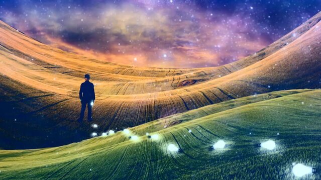 Man with trail of ideas. Animated video