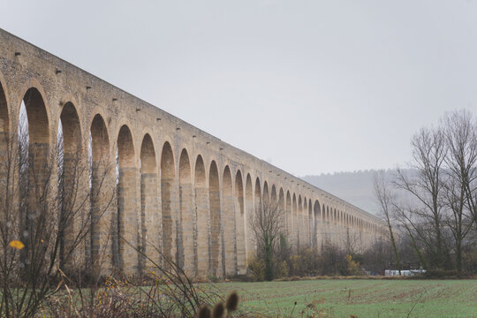 Stone aqueduct more than 250 years old in Noain. Spain