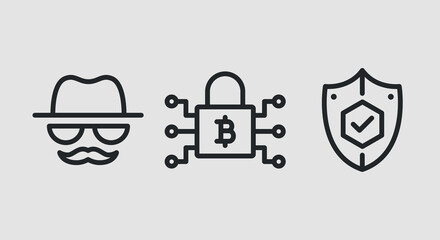 Obraz premium Cyber security icon. Anonymous, digital lock with bitcoin sign, and shield with checkmark icons for social media, app and web design. Vector illustration 
