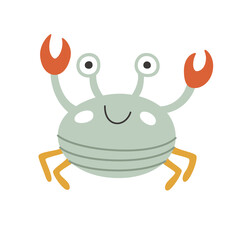 Playful simple flat sea crab isolated. Vector illustration of an underwater animal.