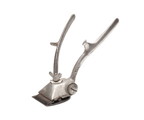 Vintage old hair clipper isolated on a white background