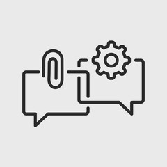 Conversation icon. Speech bubbles with paper clip and gear icons for social media, web and app design. Vector illustration