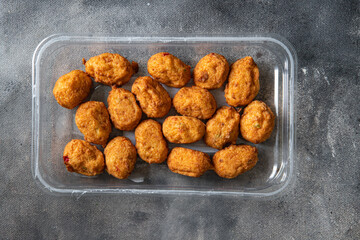 hot fish balls deep fried seafood cuisine fresh meal food snack diet on the table copy space food background rustic