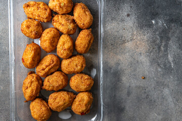 hot fish balls deep fried seafood cuisine fresh meal food snack diet on the table copy space food background rustic