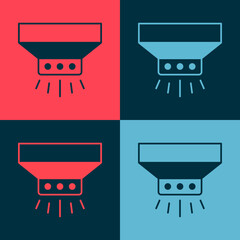 Pop art Fire sprinkler system icon isolated on color background. Sprinkler, fire extinguisher solid icon. Vector - obrazy, fototapety, plakaty