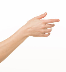hands show gestures. female hands show gestures on a white background isolated.