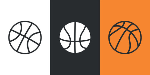 Basketball flat icons. Basketball balls on white, black and orange backgrounds. Vector illustration.