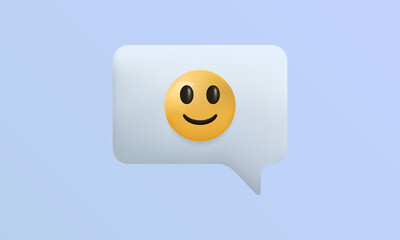 Smiling face emoji icon. 3d smile emoji on speech bubble for social media, app and web design. Vector illustration  